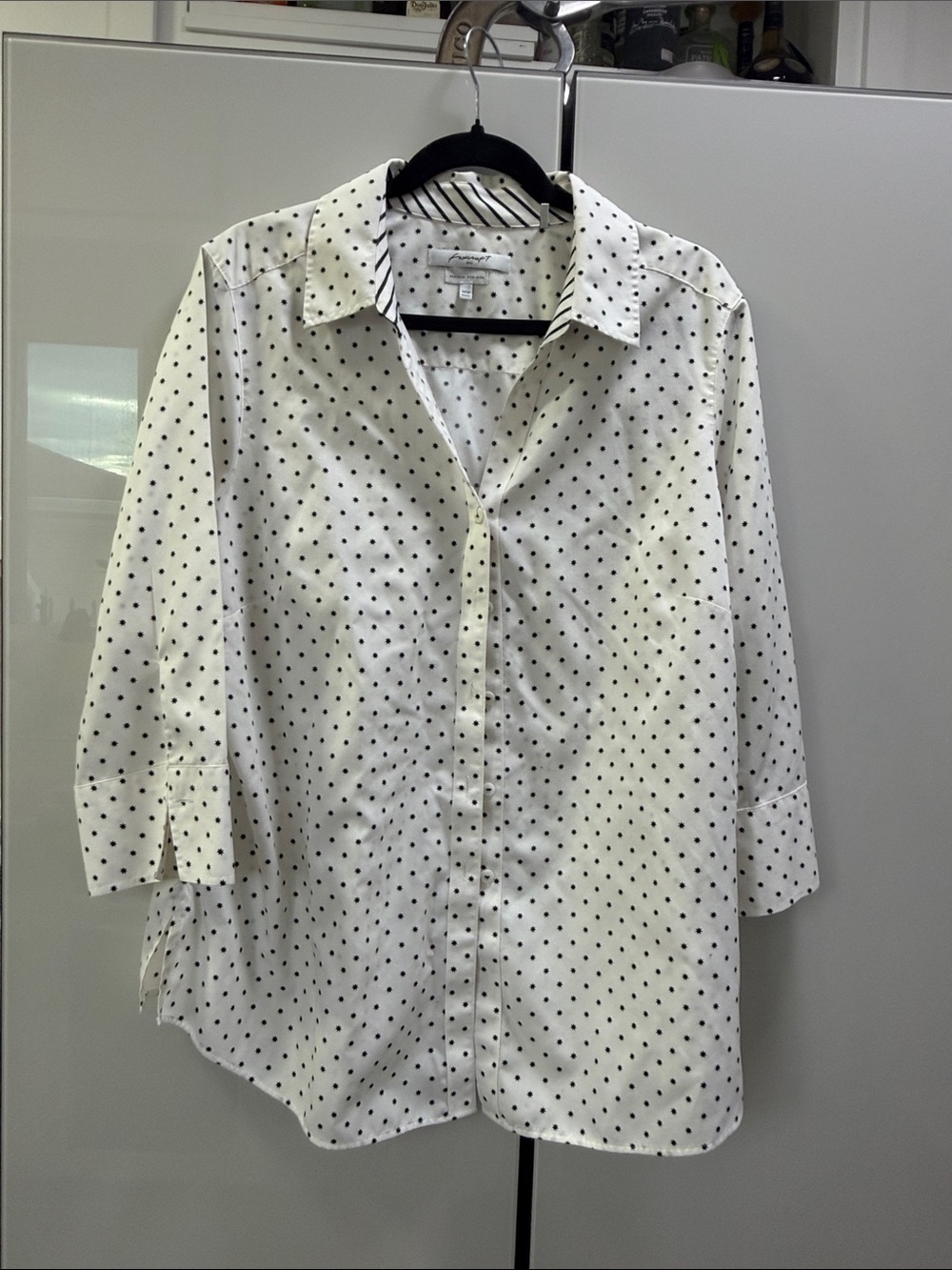 Foxcroft White Shirt with Black Polka stars Casual Button-Down
